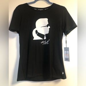 NWT Karl Lagerfeld women’s Logo t-shirt. P2P laying flat is 17.5”